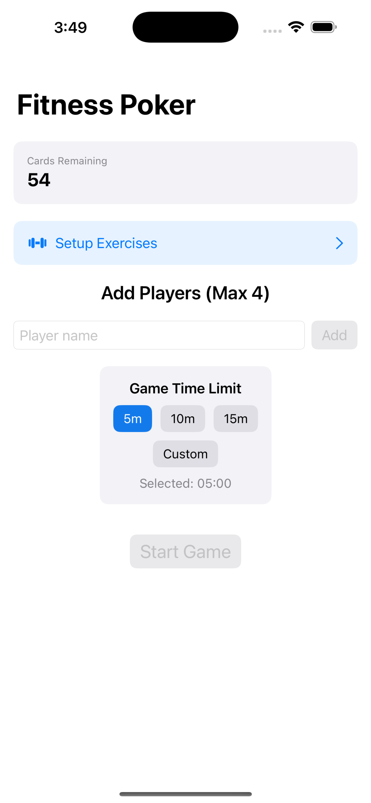 FitnessPoker App Screenshot